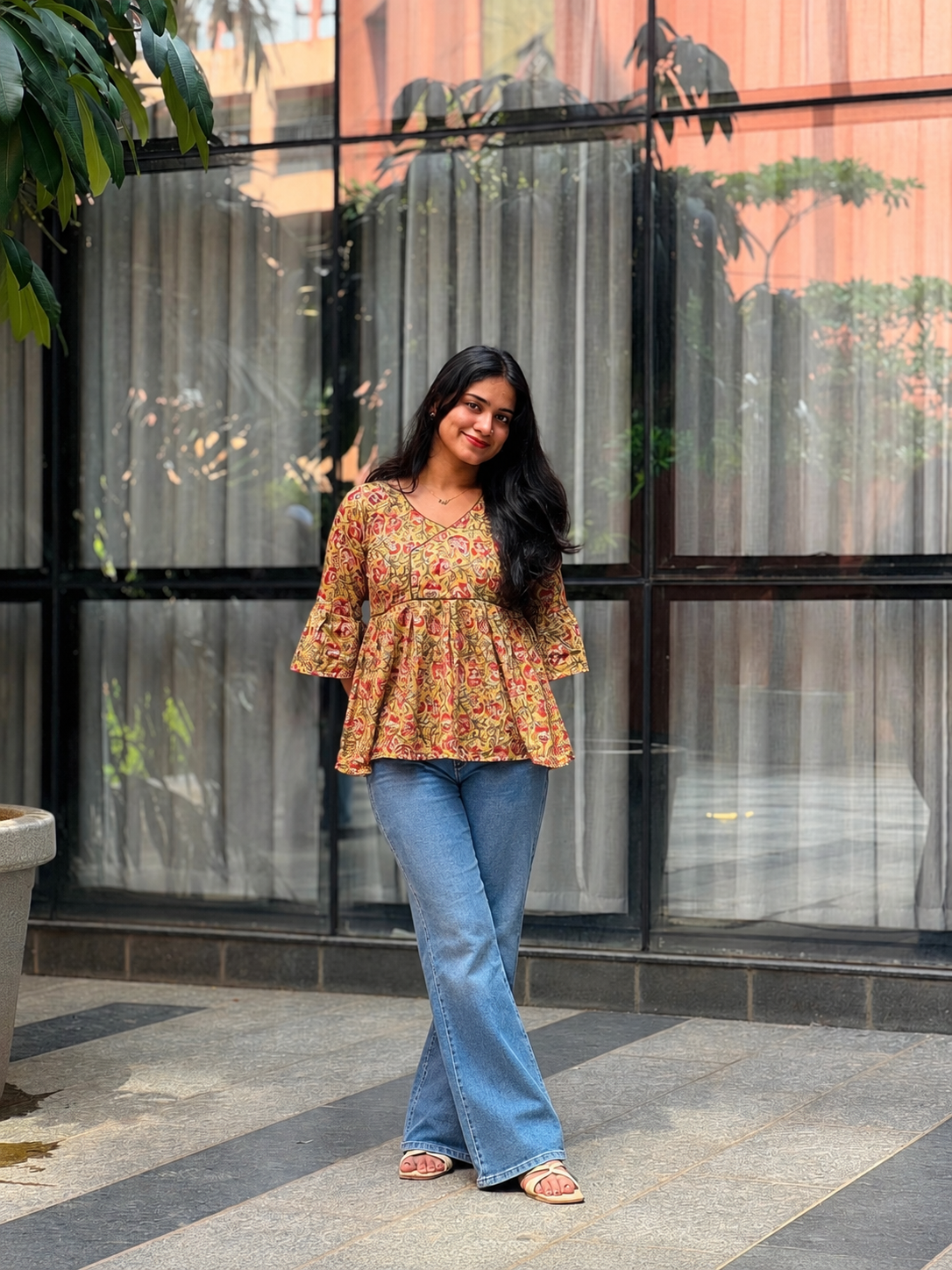 Amrutha - Natural Dyed Kalamkari Handblock Printed Short Kurta