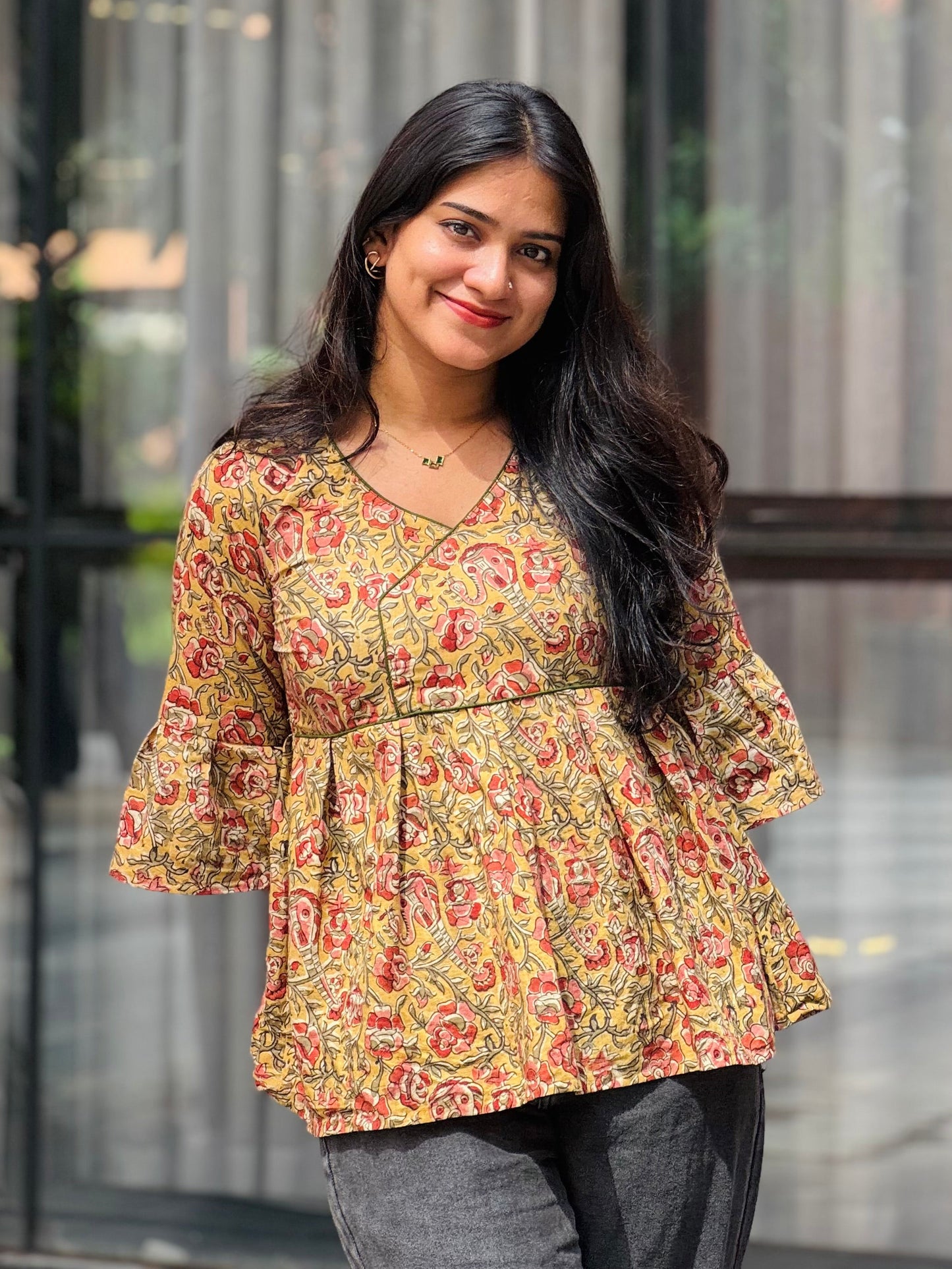 Amrutha - Natural Dyed Kalamkari Handblock Printed Short Kurta
