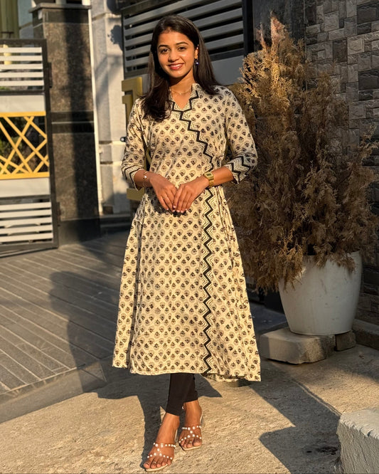 Ridhi - Bagru Handblock Printed Angrakha Style A line Kurta