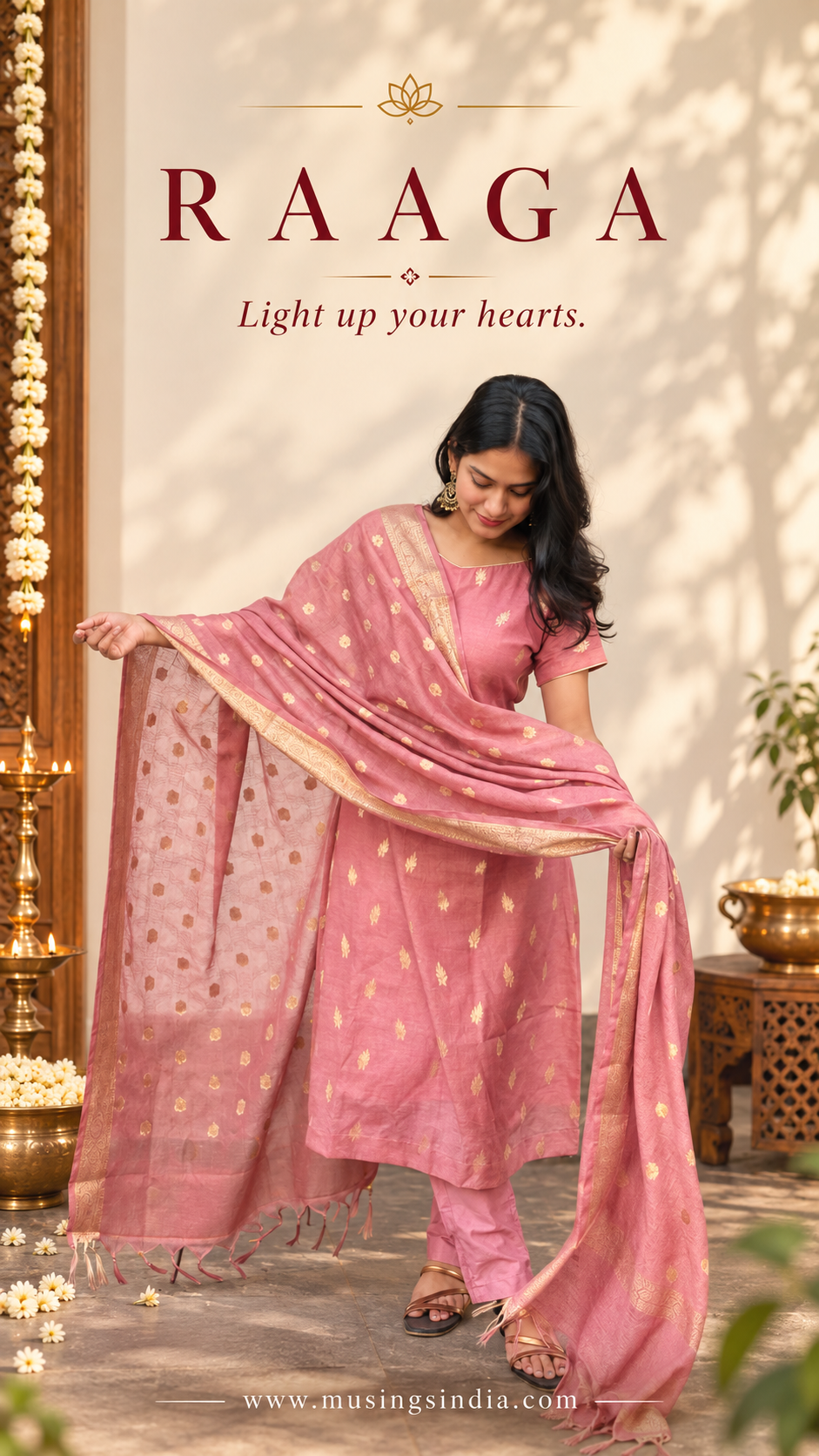 Raaga - Peach Pink Semi Banarasi Silk Suit