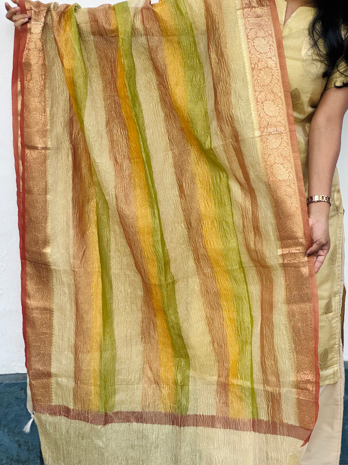 Raaga - Gold Tissue Semi Banarasi Silk Suit