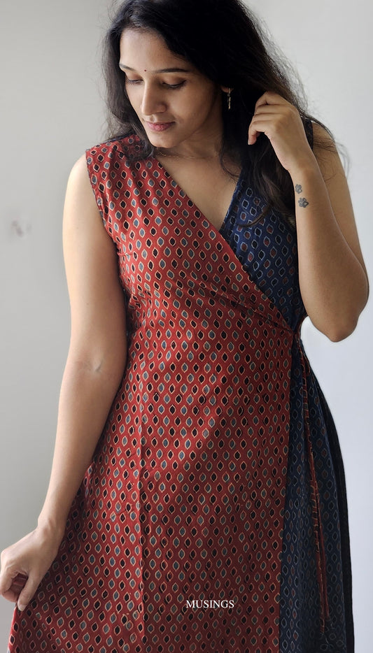 Daksha - Ajrakh Handblock Printed Wrap Dress