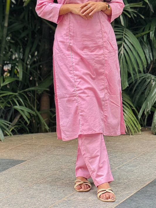 Mallika - Pink Cotton Straight Pants