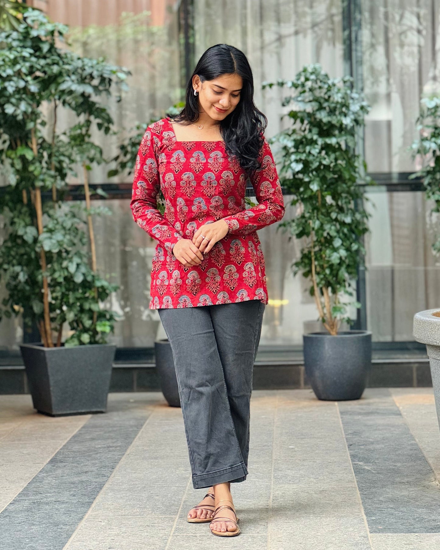 Nadia - Ajrakh Handblock Print Short Kurta