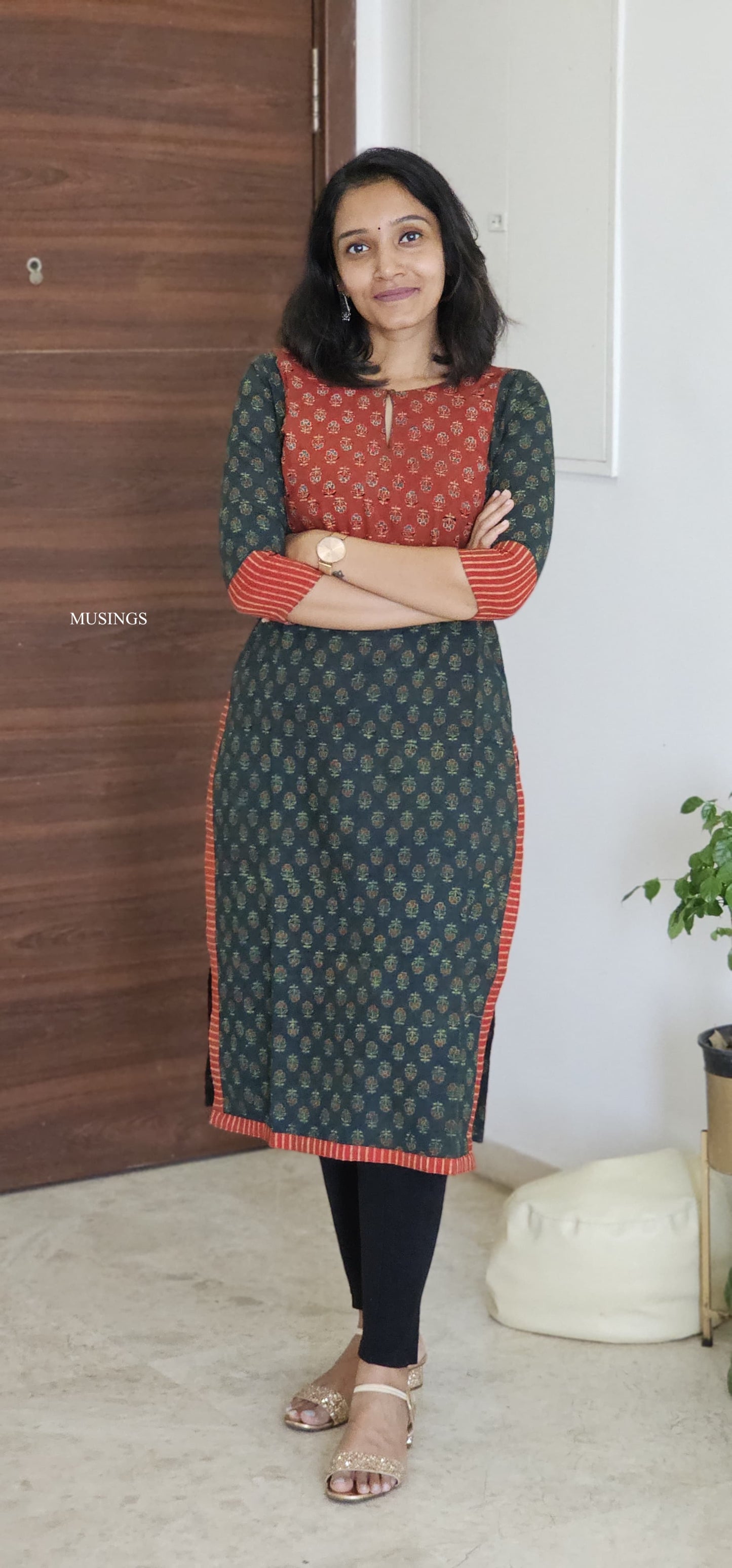 Thulasi - Ajrakh Handblock Printed Patchwork Kurta