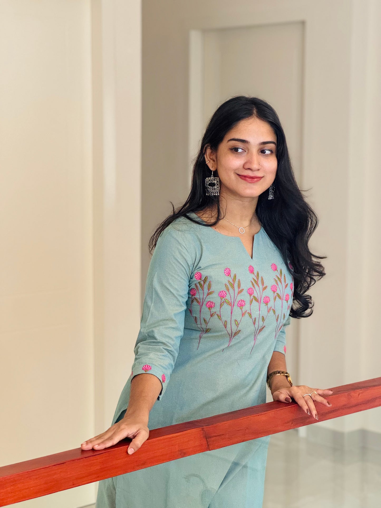 Kamali - Handloom Cotton Embroidered Straight Kurta and Pants Set