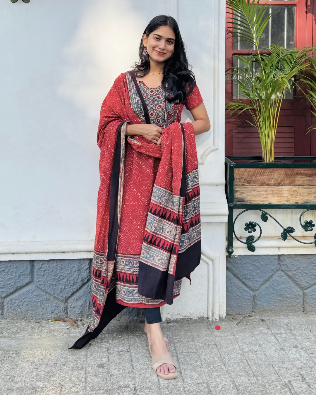 Sonam - Ajrakh Handblock Printed Kurta & Dupatta Set