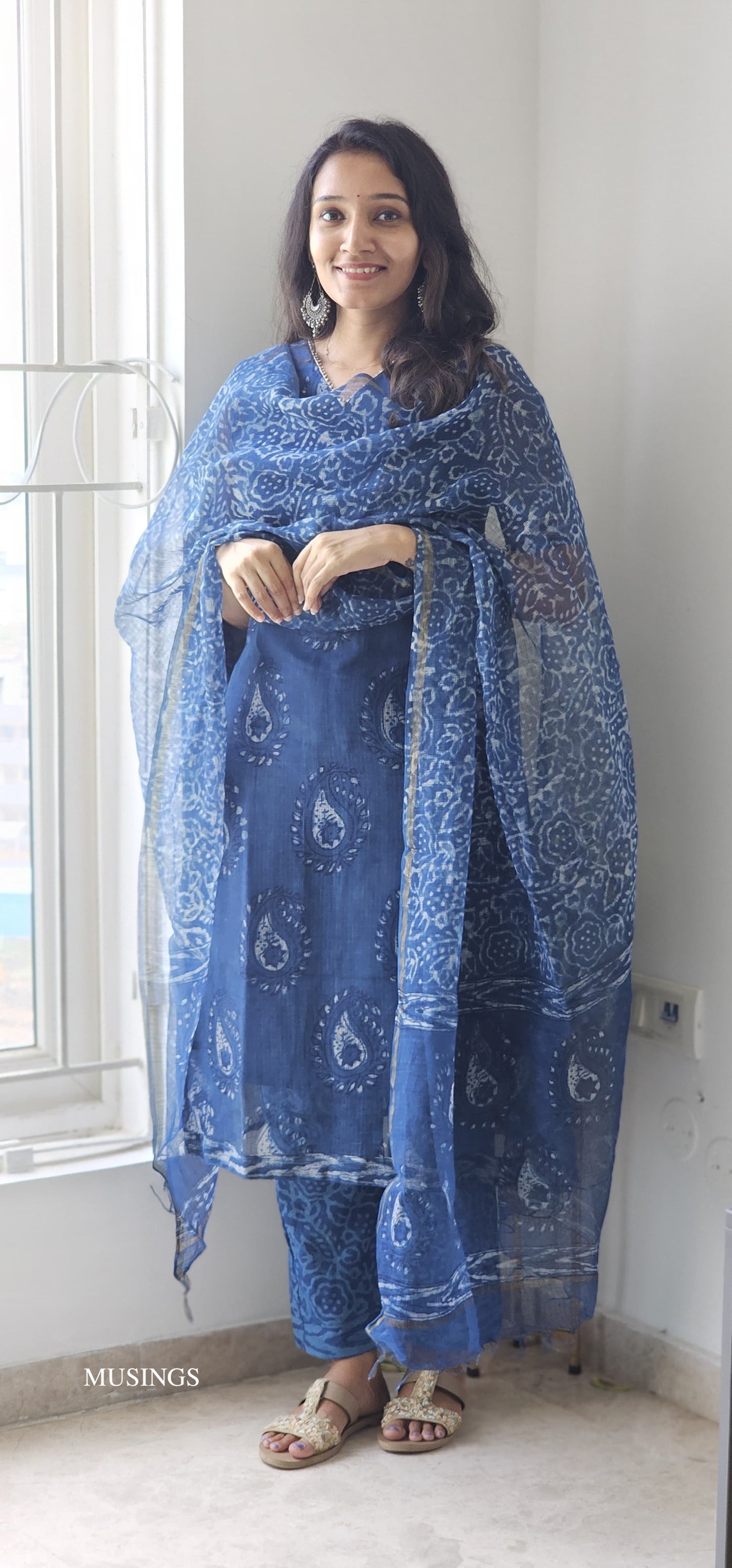 Tanisha - Indigo Natural Dyed Hand-block Printed Kota Suit set