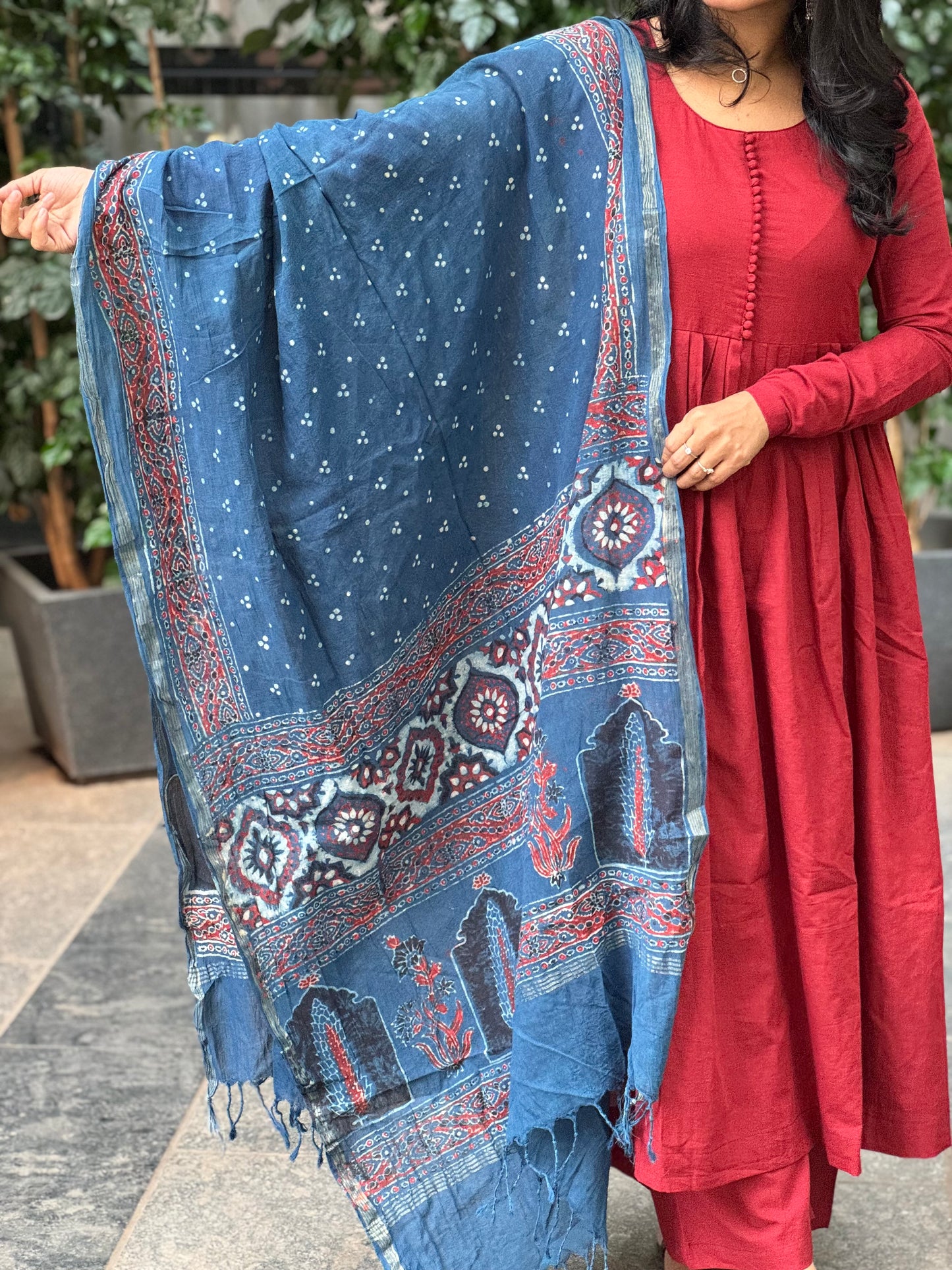 Agni - A line Kurta and Ajrakh Handblock Printed Dupatta Set