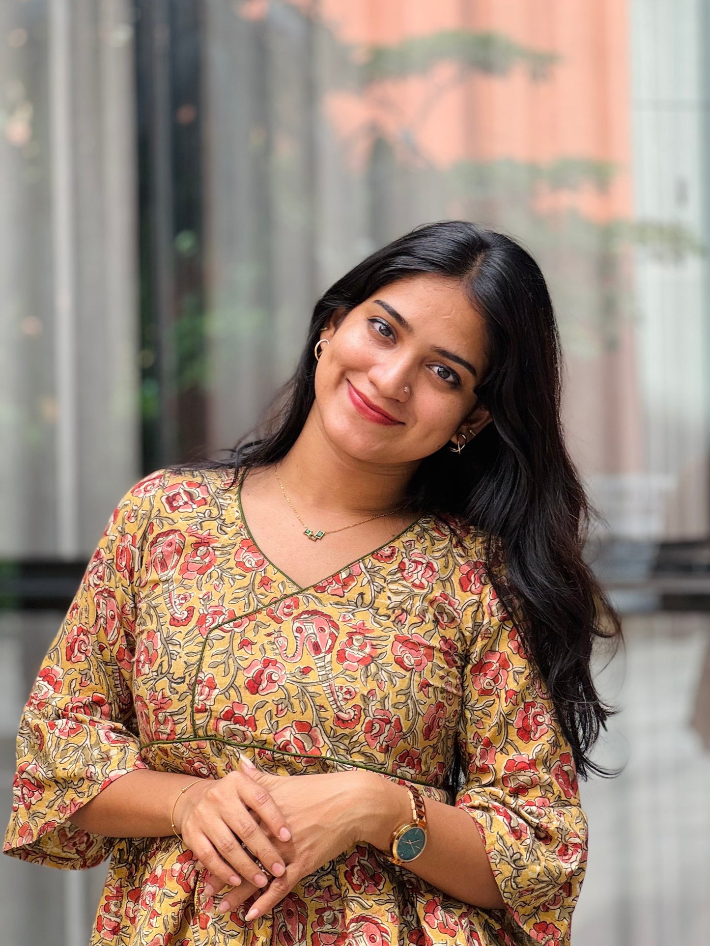Amrutha - Natural Dyed Kalamkari Handblock Printed Short Kurta