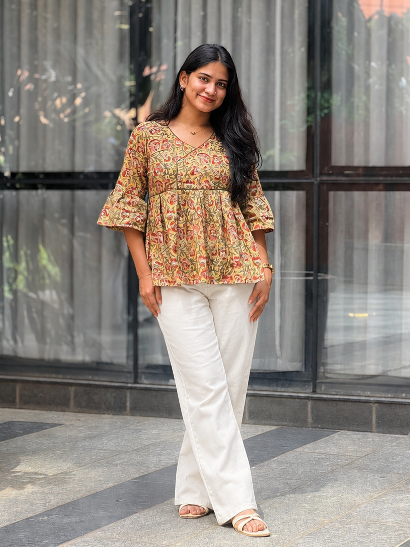 Amrutha - Natural Dyed Kalamkari Handblock Printed Short Kurta