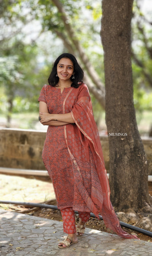 Madhura -  Natural Dyed Kota Sanganeri Hand-block Printed Kurta set