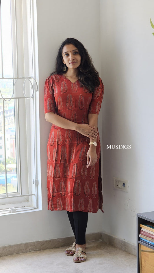 Vrindha - Modal Silk Ajrakh Handblock Printed Kurta