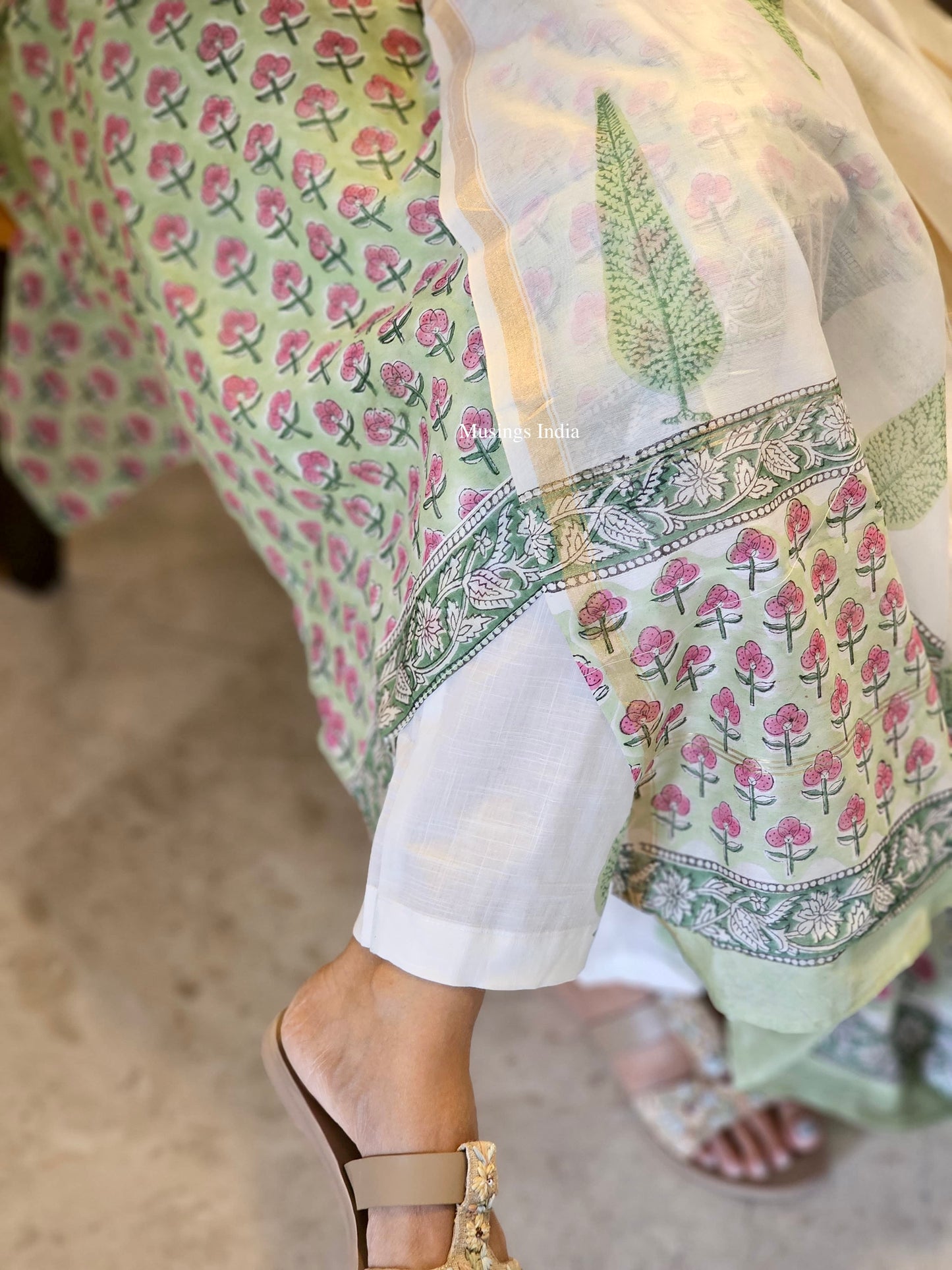 Pallavi - Hand-Block Printed Chanderi Silk Suit