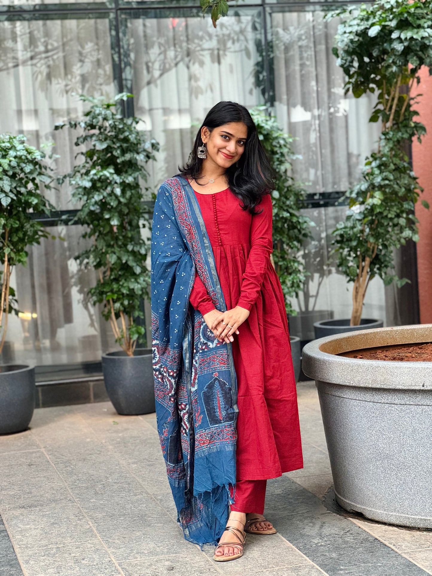 Agni - A line Kurta and Ajrakh Handblock Printed Dupatta Set