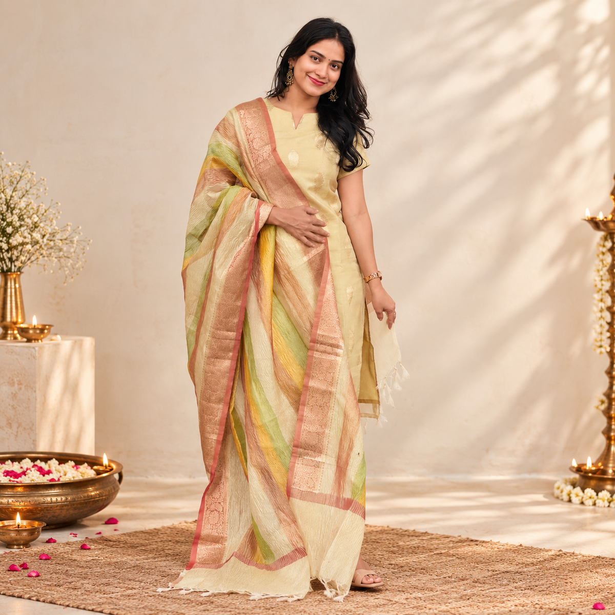 Raaga - Gold Tissue Semi Banarasi Silk Suit