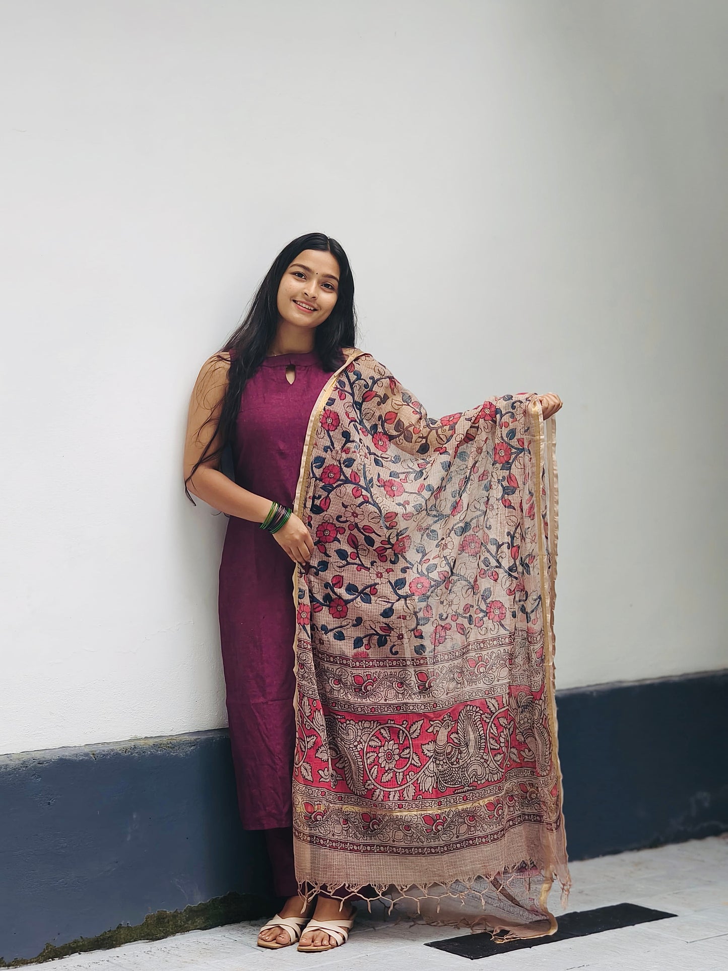 Kanakavalli - Handloom Kurta & Kalamkari Block Printed Kota Dupatta set