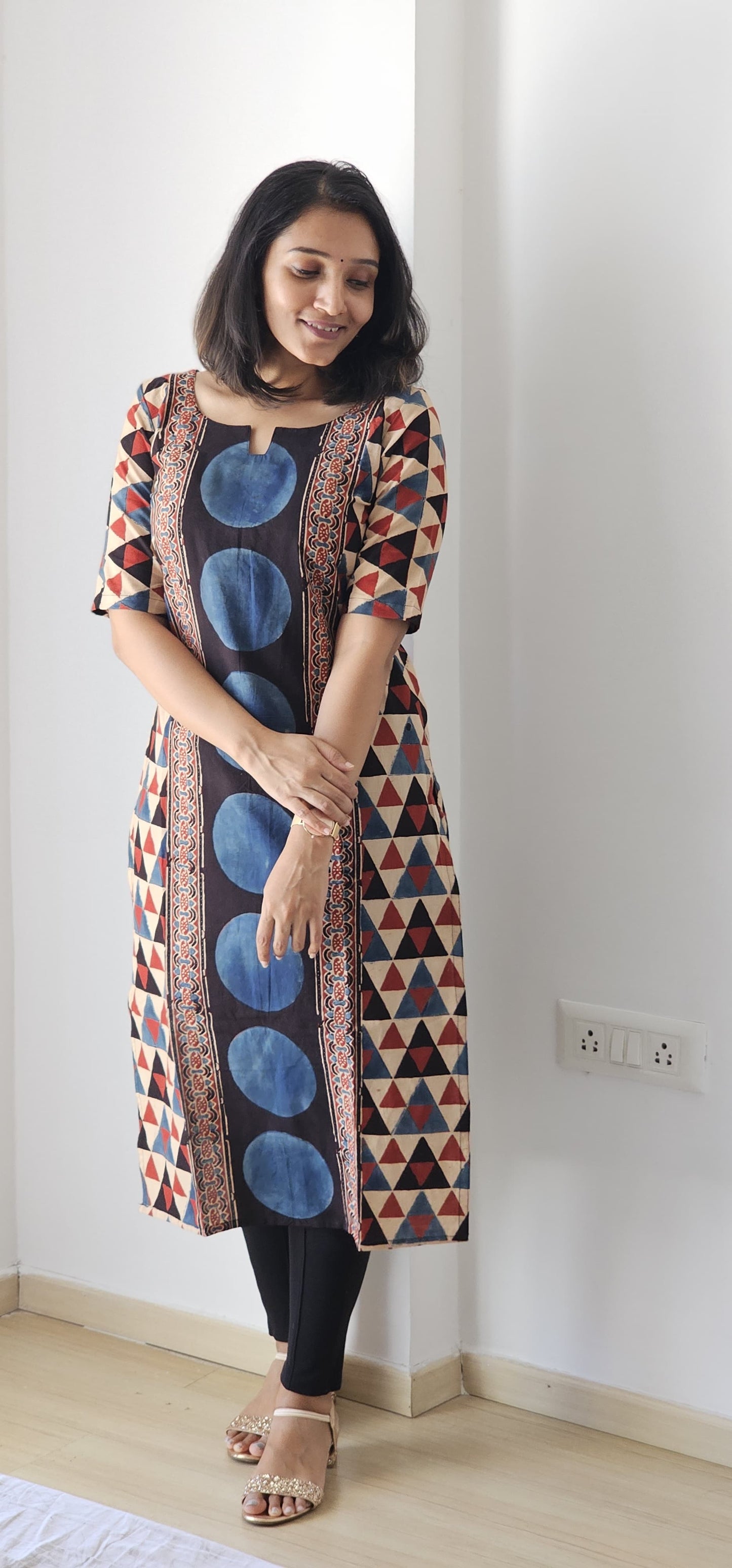 Nadira - Ajrakh Handblock Printed Panel Kurta