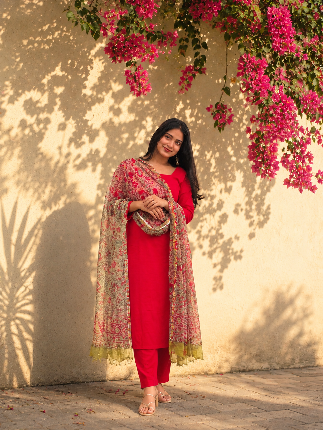 Gulmohar - Slub Cotton Kurta and Sanganeri Handblock Printed Dupatta Set