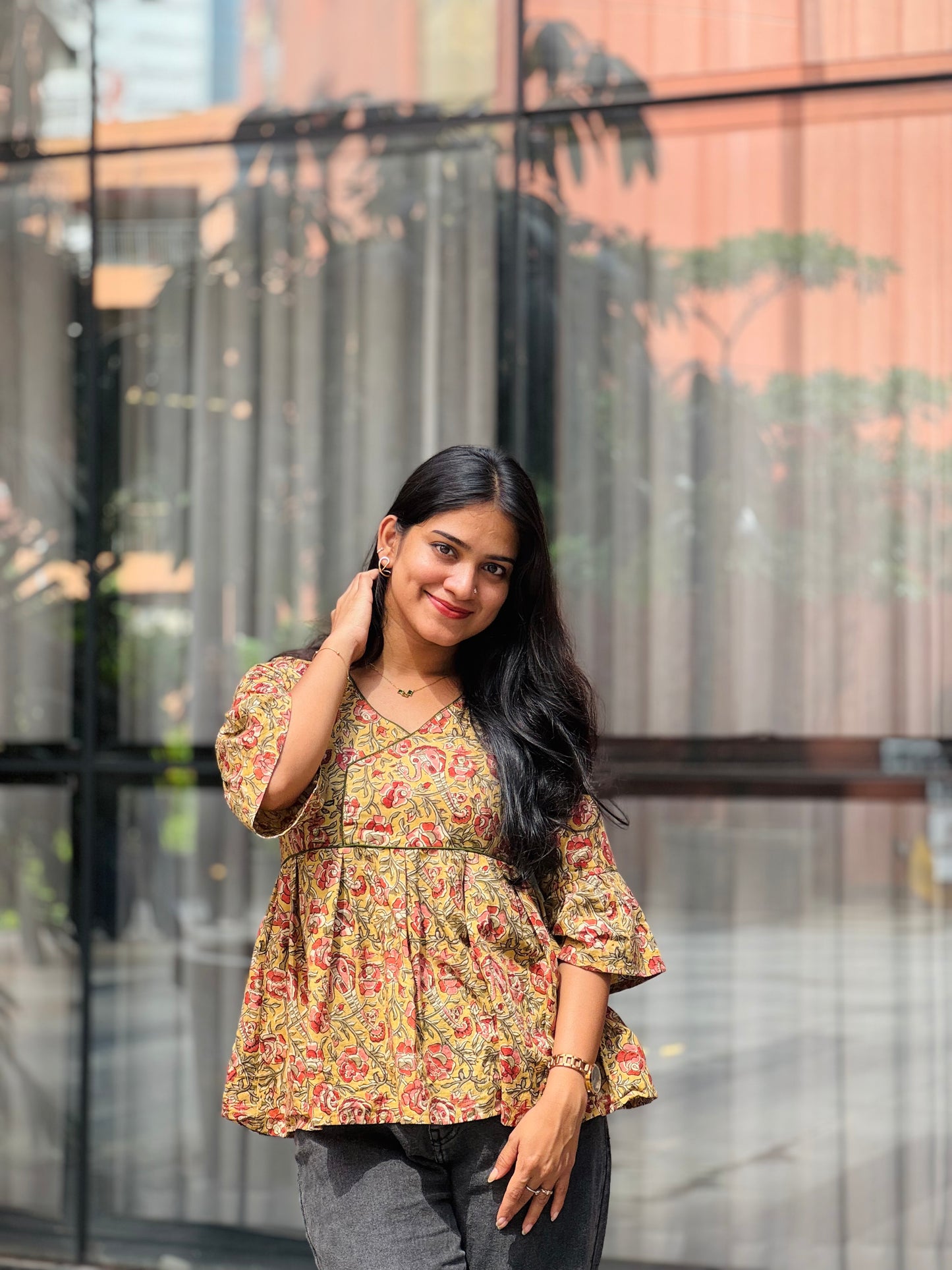 Amrutha - Natural Dyed Kalamkari Handblock Printed Short Kurta
