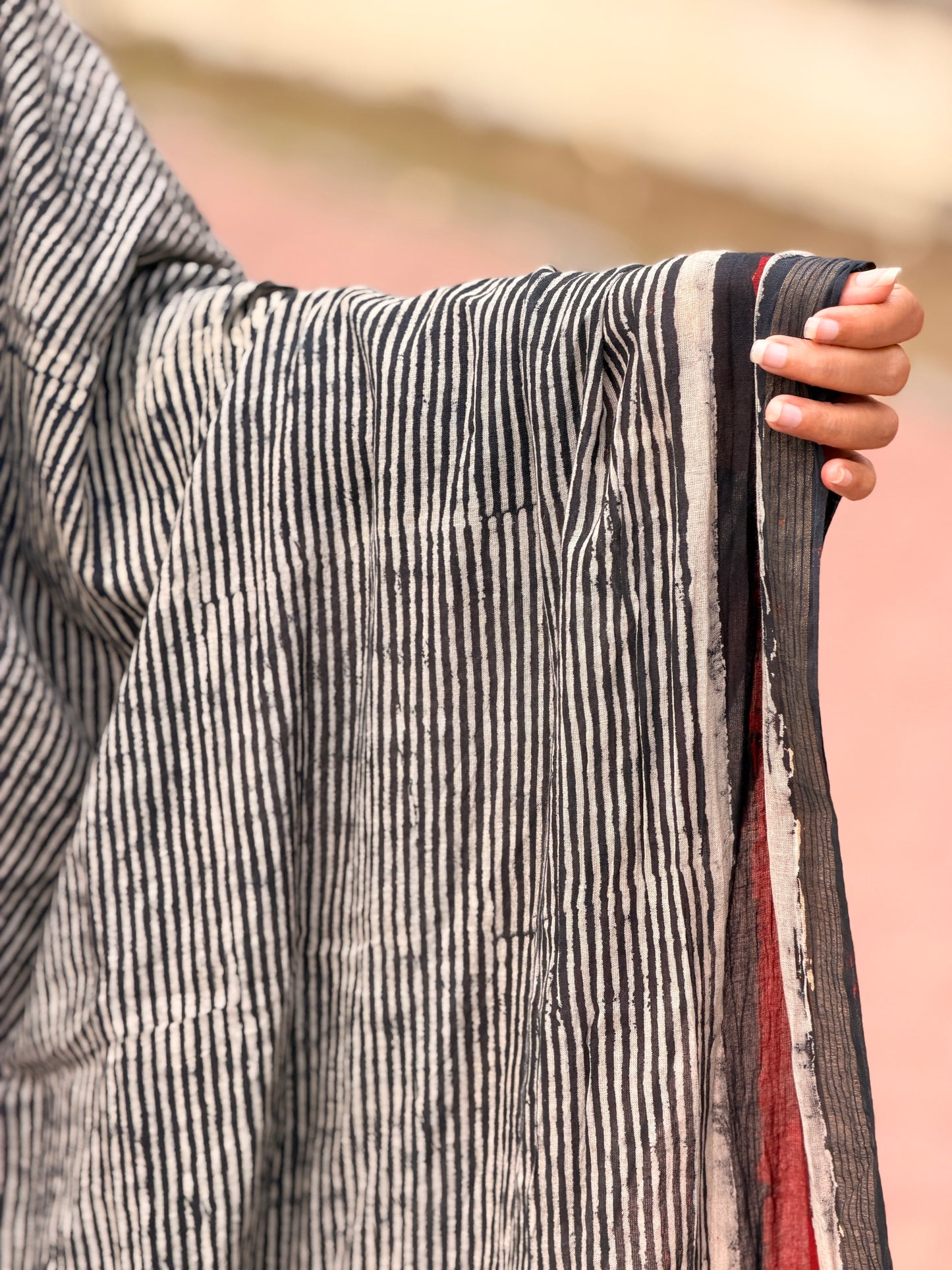 Thira - Black A line Kurta and Ajrakh Handblock Printed Barmer Dupatta Set