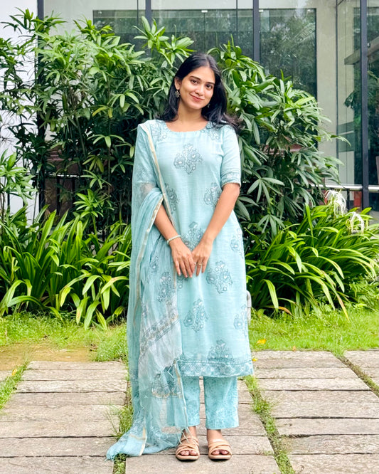Lilah - Premium Handblock Printed Kota Suit Set