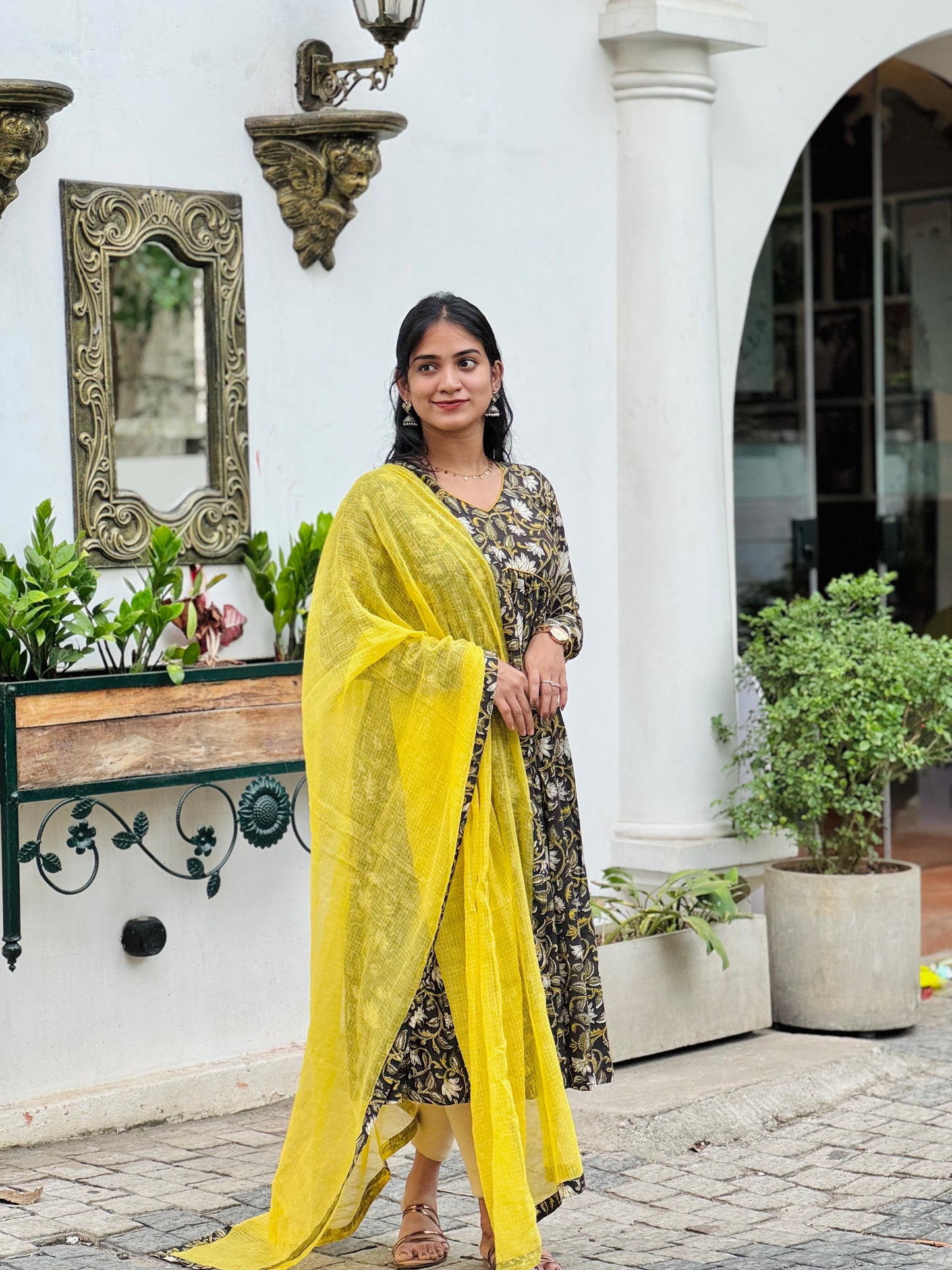 Aarudhra - Sanganeri Block Print Alia Cut Kurta with Kota Patchwork Dupatta