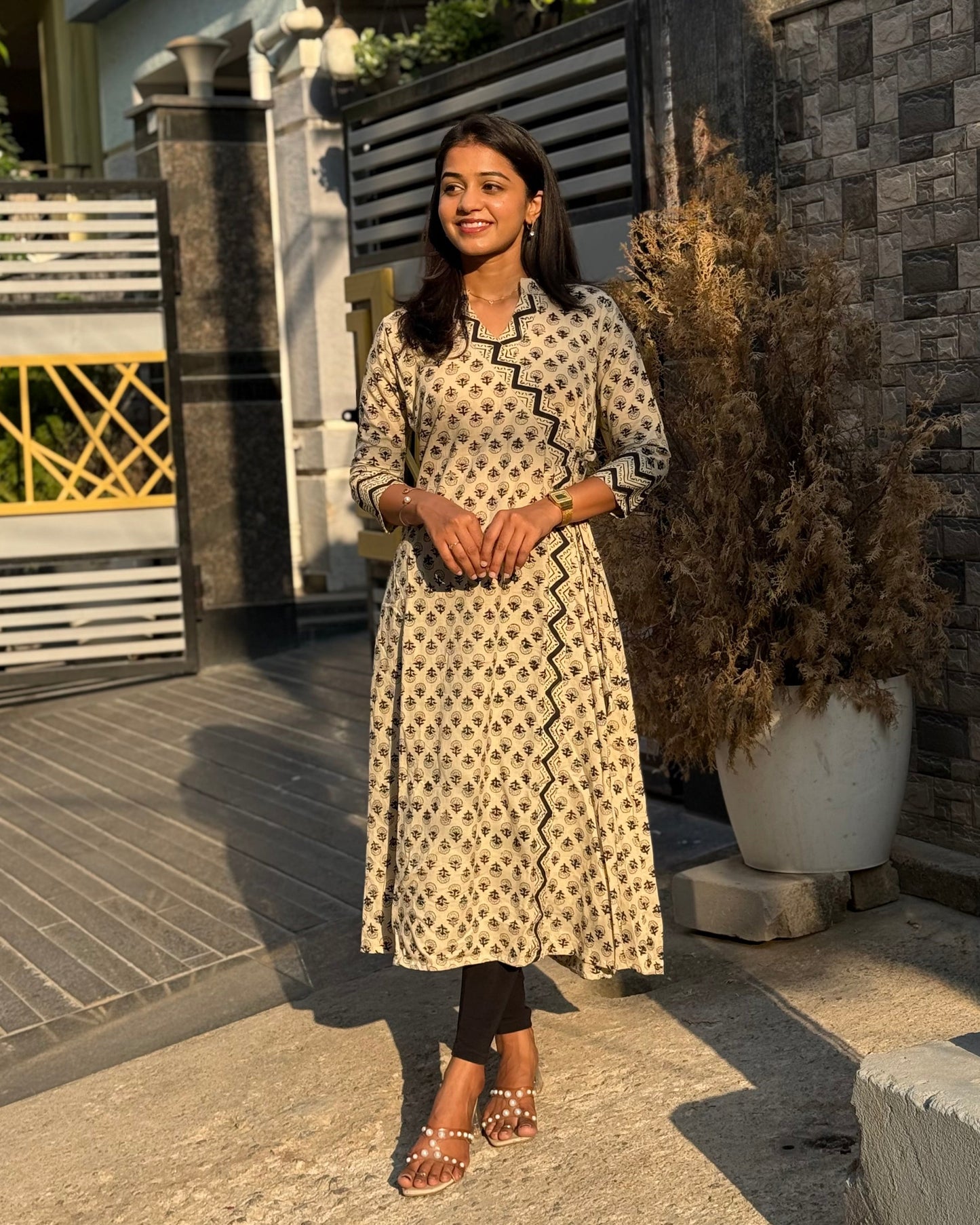Ridhi - Bagru Handblock Printed Angrakha Style A line Kurta