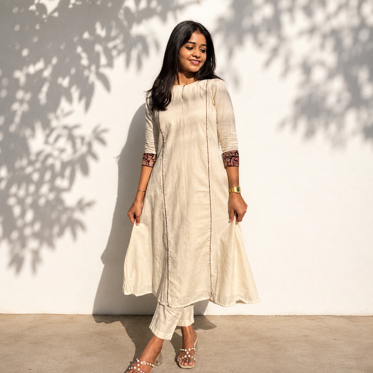 Vaayu - Handloom X Kalamkari Fusion A-line Kurta & Dupatta Set