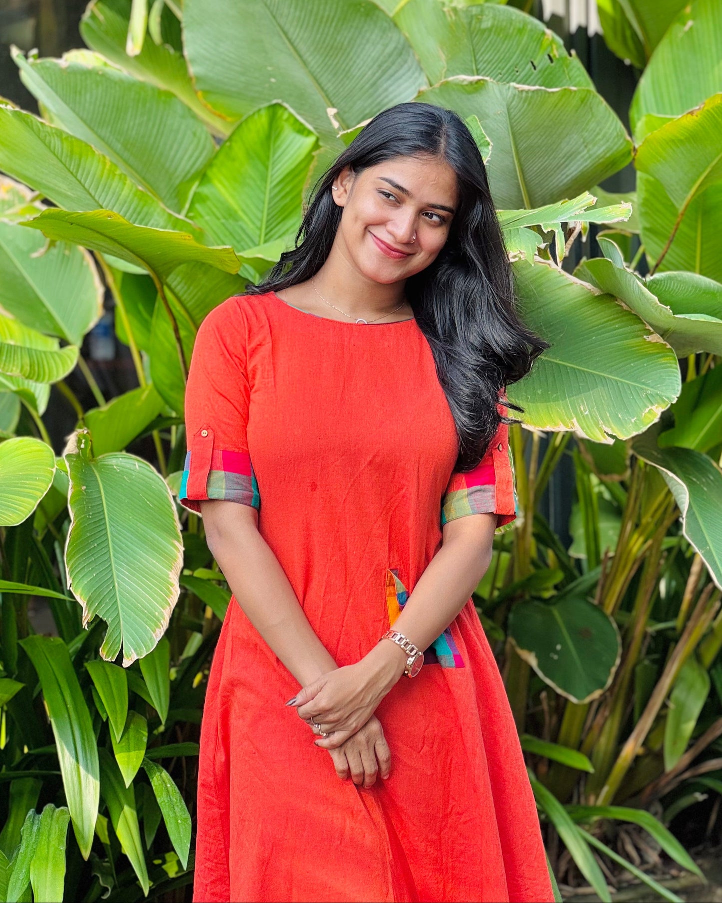 Midas Touch - Handloom x Madras Check A line Dress