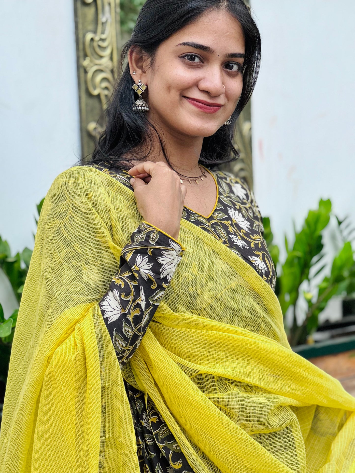 Aarudhra - Sanganeri Block Print Alia Cut Kurta with Kota Patchwork Dupatta