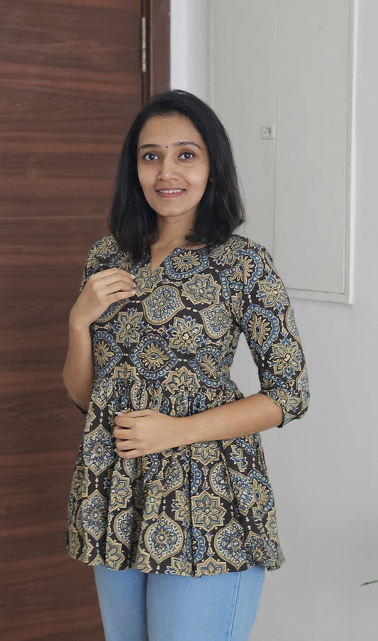 Shreya - Ajrakh Handblock Printed Short Kurta