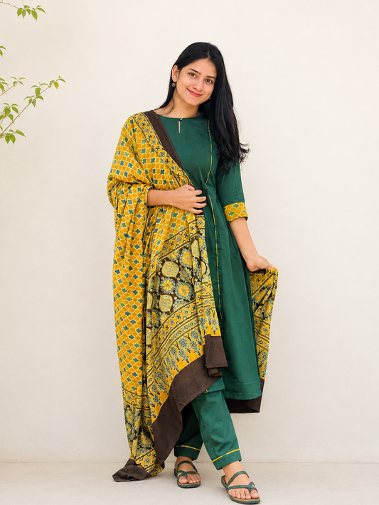Manam - Fusion Ajrakh A line Kurta & Dupatta Set