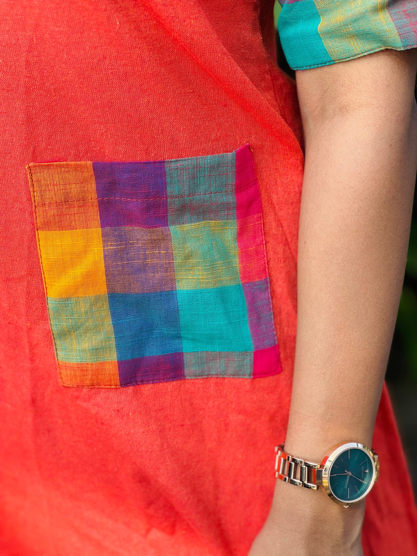 Midas Touch - Handloom x Madras Check A line Dress