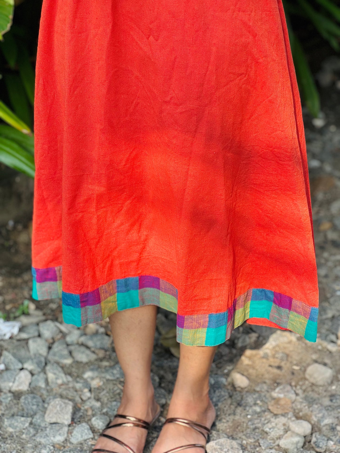 Midas Touch - Handloom x Madras Check A line Dress