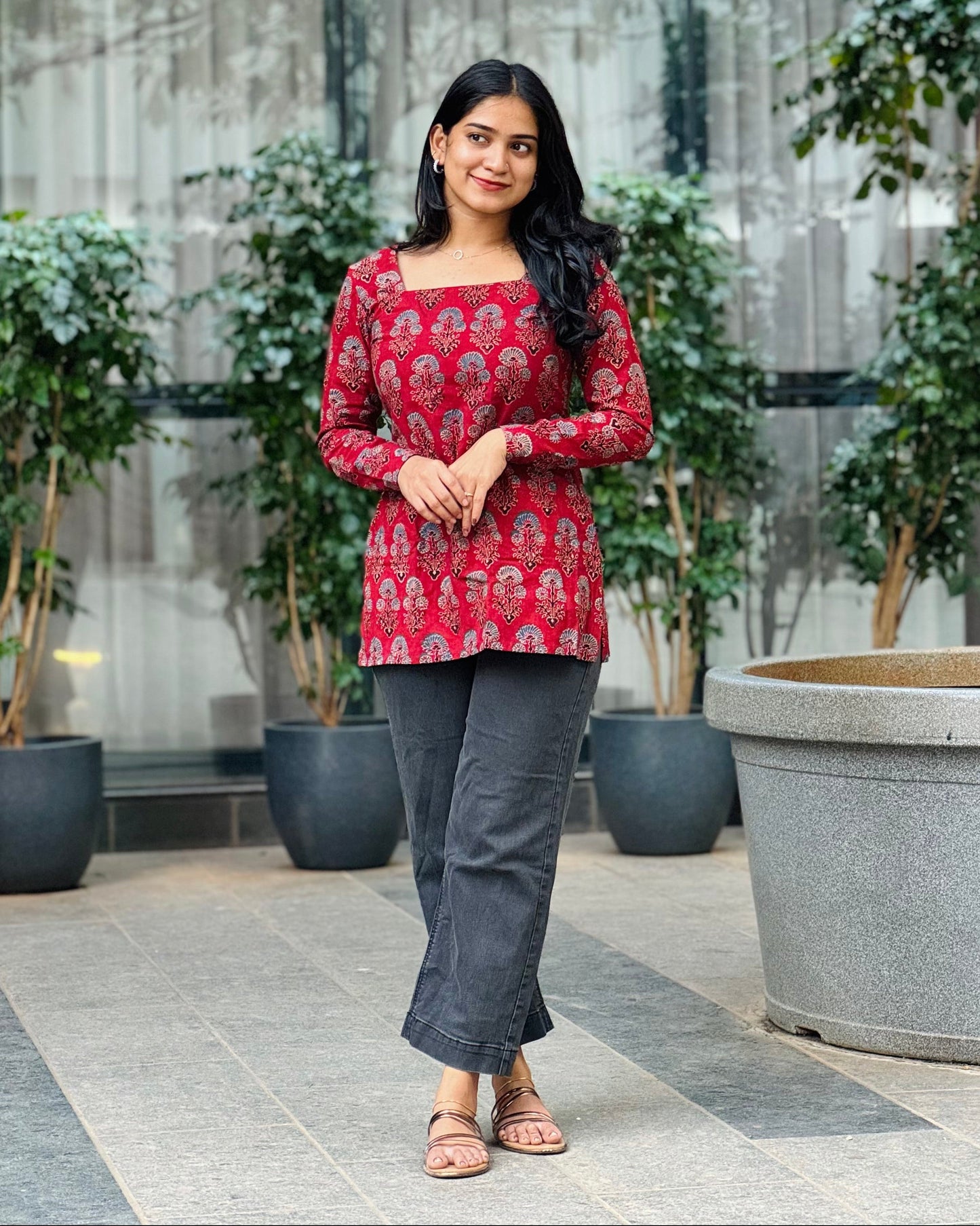 Nadia - Ajrakh Handblock Print Short Kurta