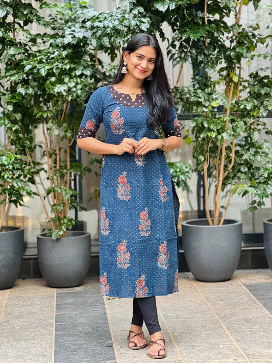 Veena - Ajrakh Handblock Printed Fusion Kurta