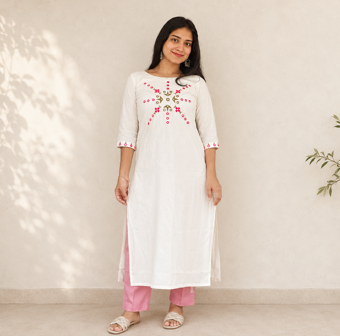 Laya - Embroidered White Straight Kurta