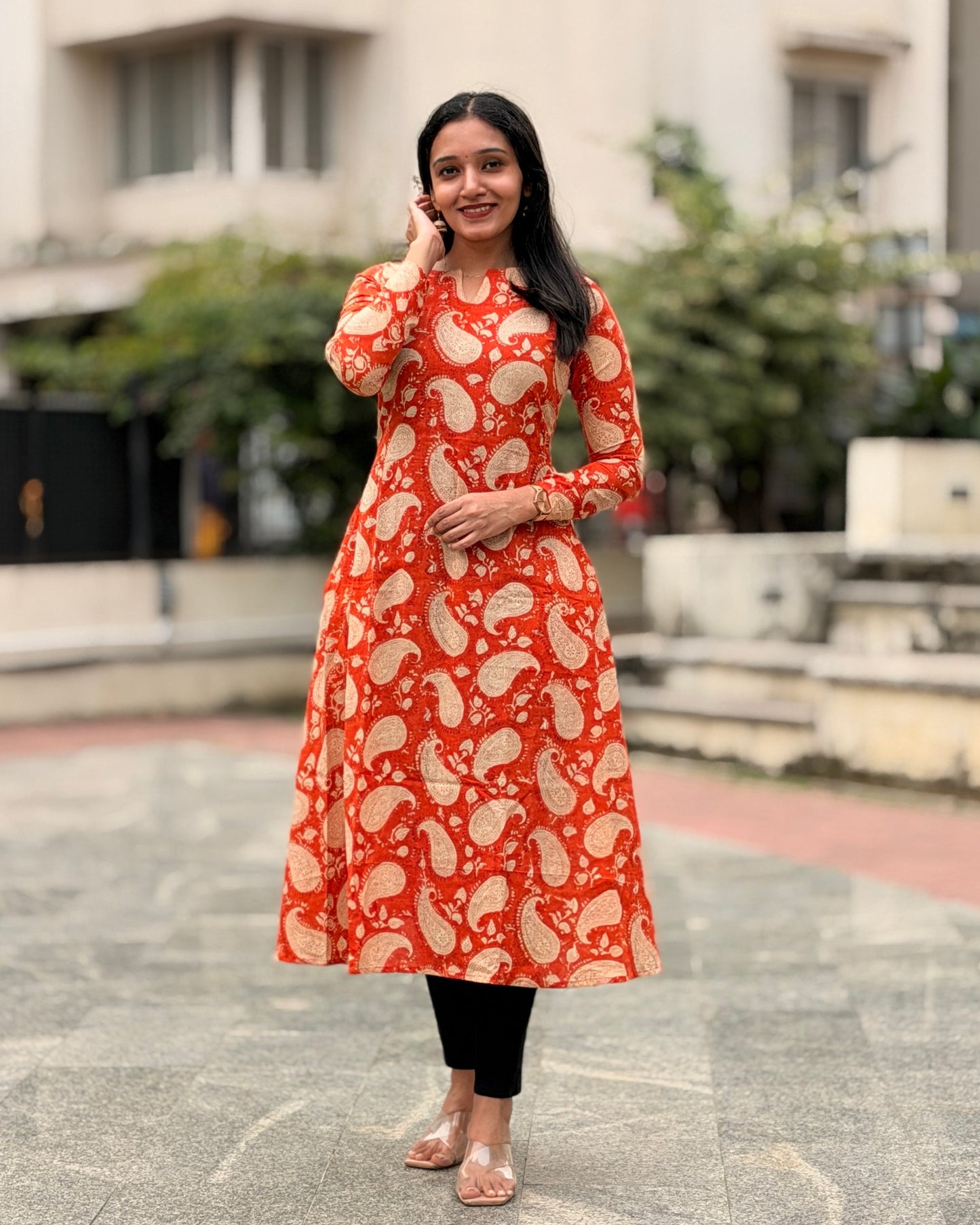 Orange Mittai - Sanganeri Handblock Printed A line Kurta