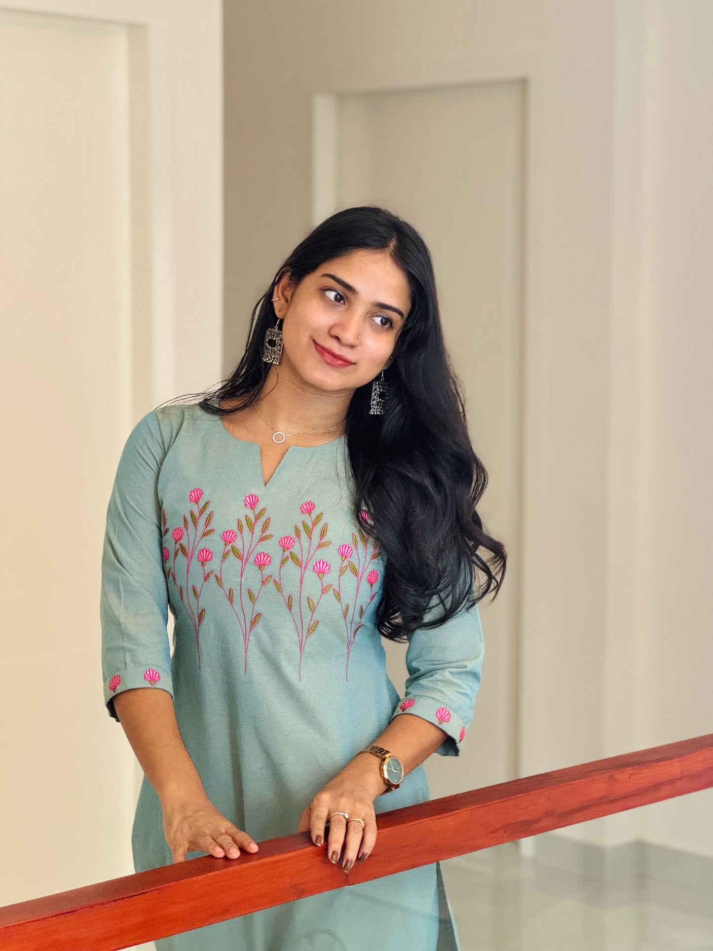 Kamali - Handloom Cotton Embroidered Straight Kurta and Pants Set