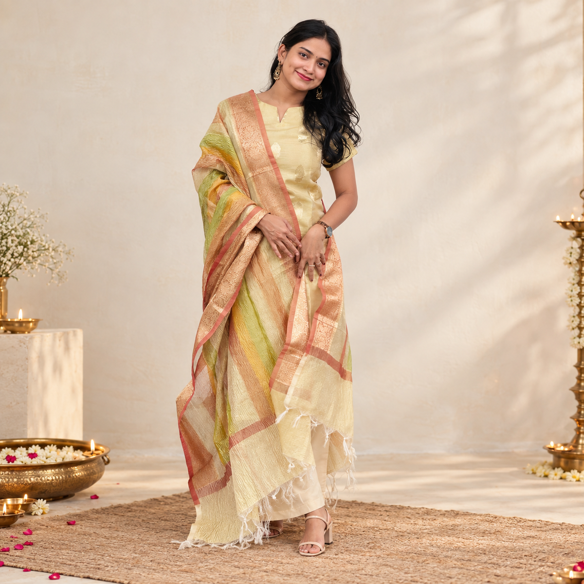 Raaga - Gold Tissue Semi Banarasi Silk Suit