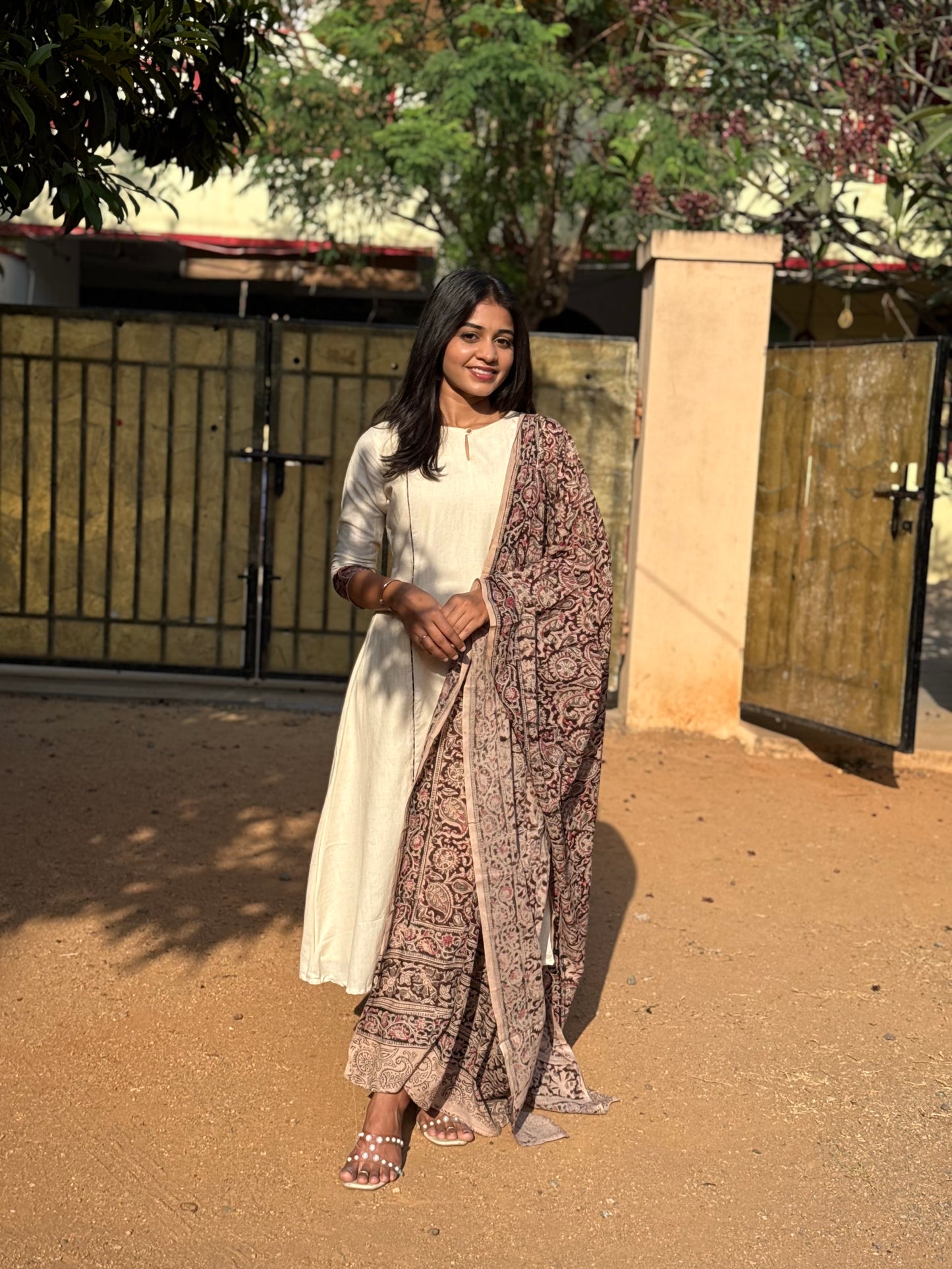 Vaayu - Handloom X Kalamkari Fusion A-line Kurta & Dupatta Set