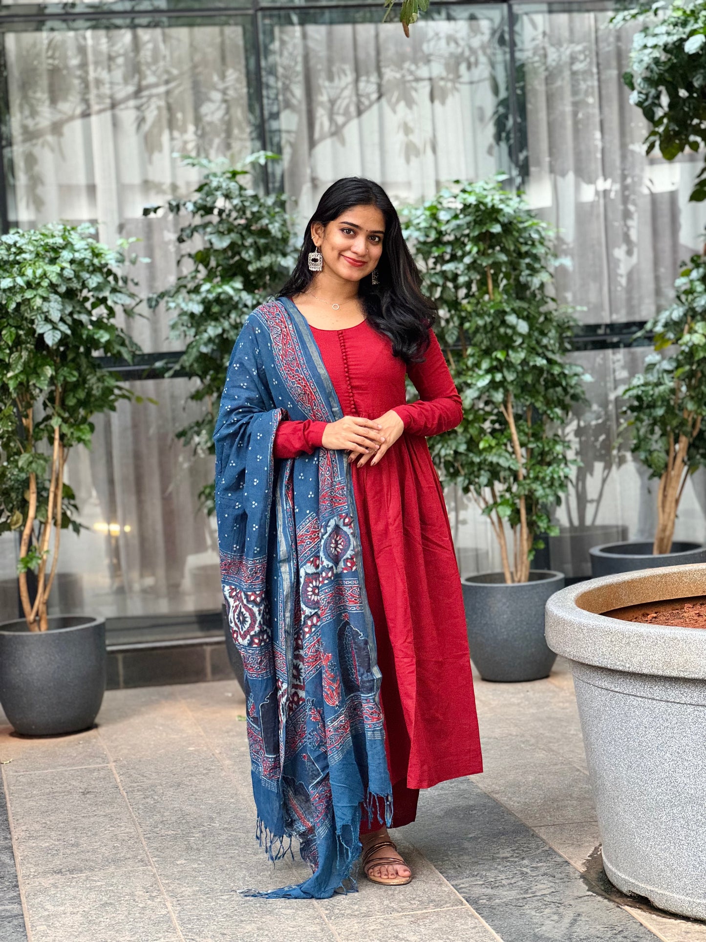 Agni - A line Kurta and Ajrakh Handblock Printed Dupatta Set