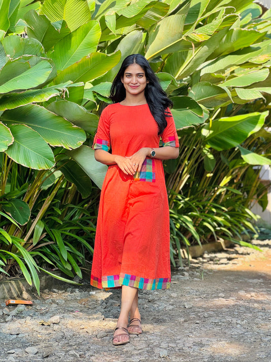 Midas Touch - Handloom x Madras Check A line Dress