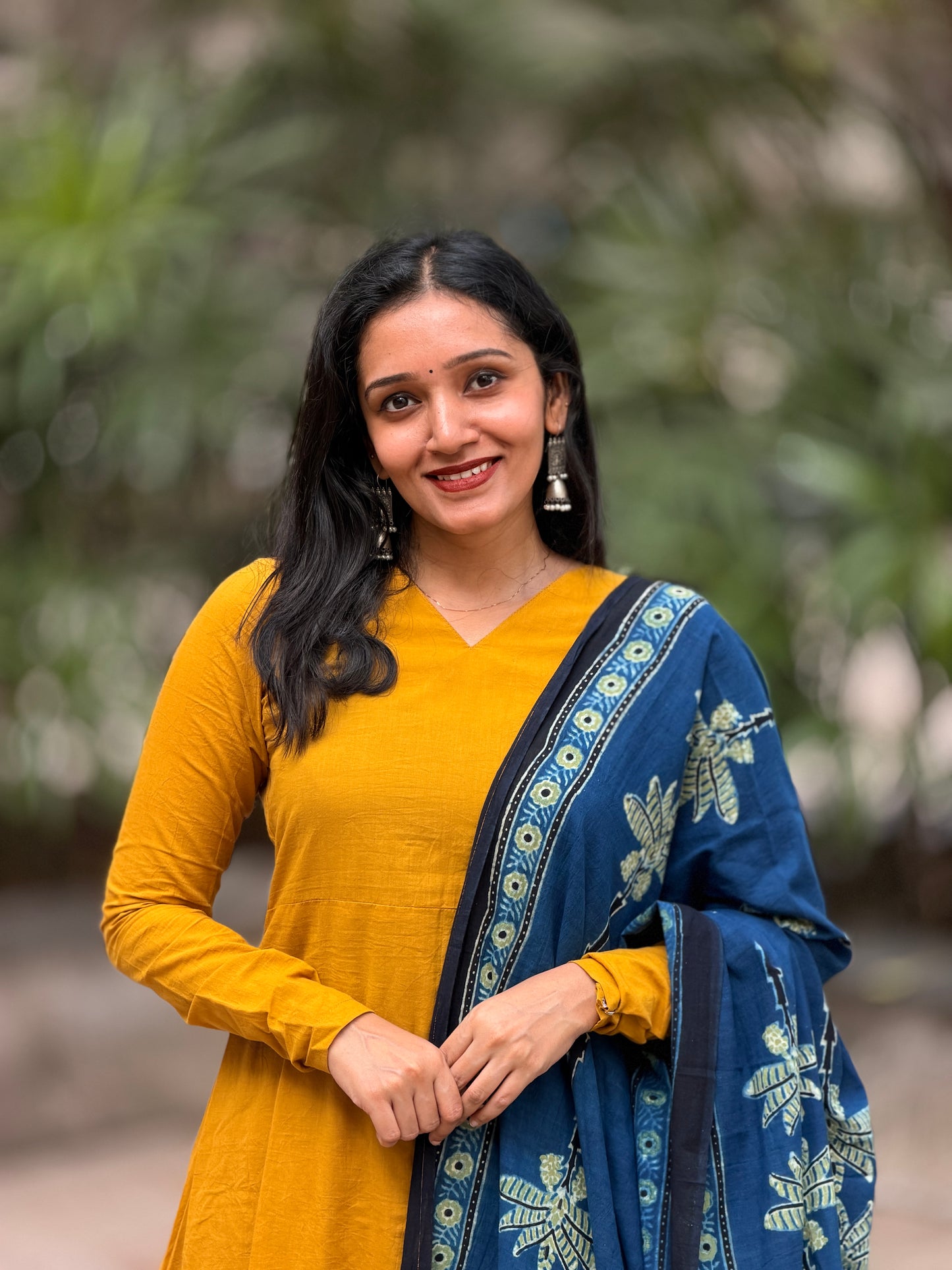 Tashi - A line Kurta with Ajrakh Handblock Printed Dupatta