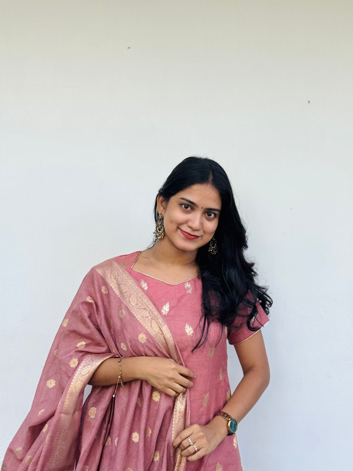 Raaga - Peach Pink Semi Banarasi Silk Suit