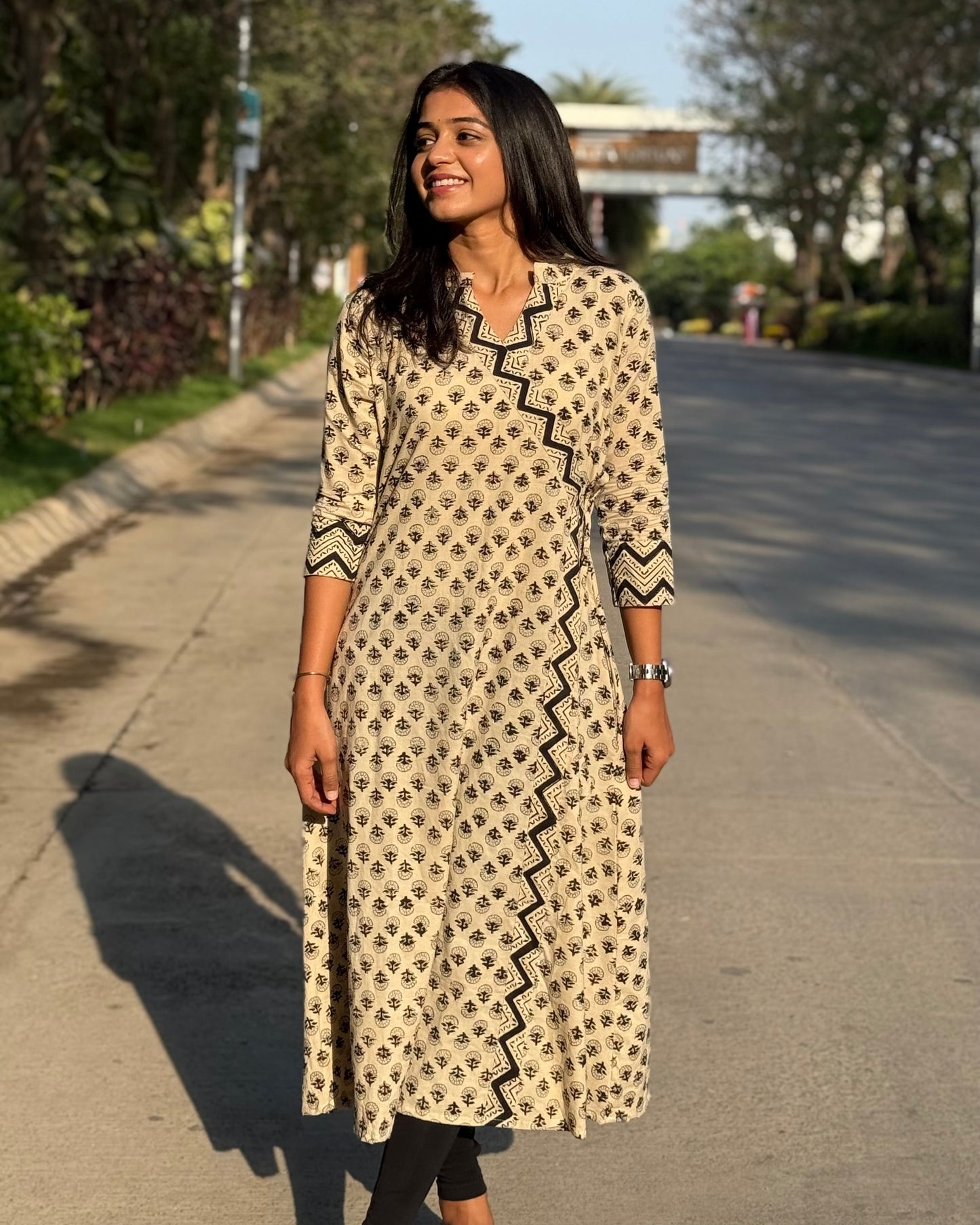 Ridhi - Bagru Handblock Printed Angrakha Style A line Kurta