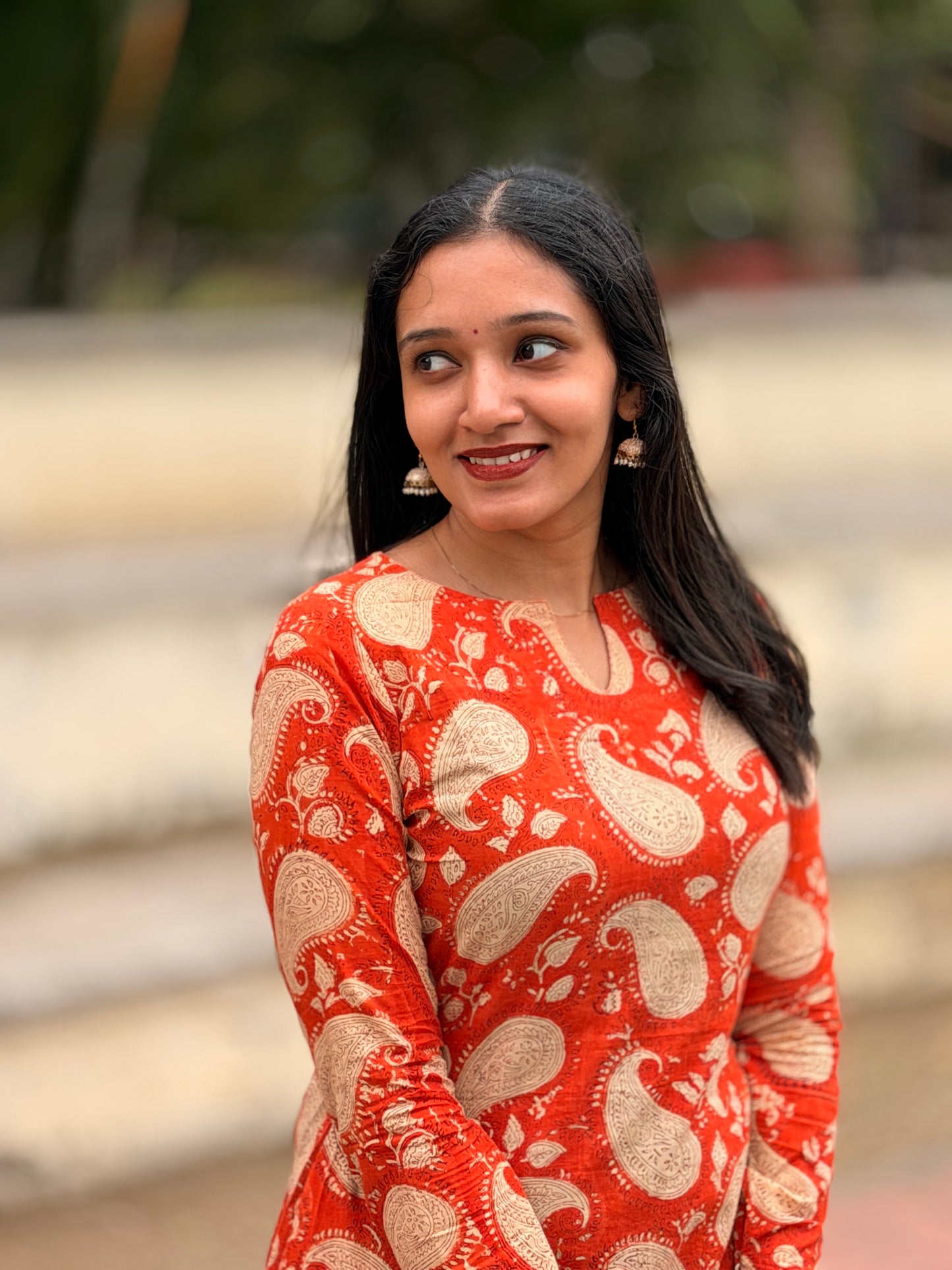 Orange Mittai - Sanganeri Handblock Printed A line Kurta
