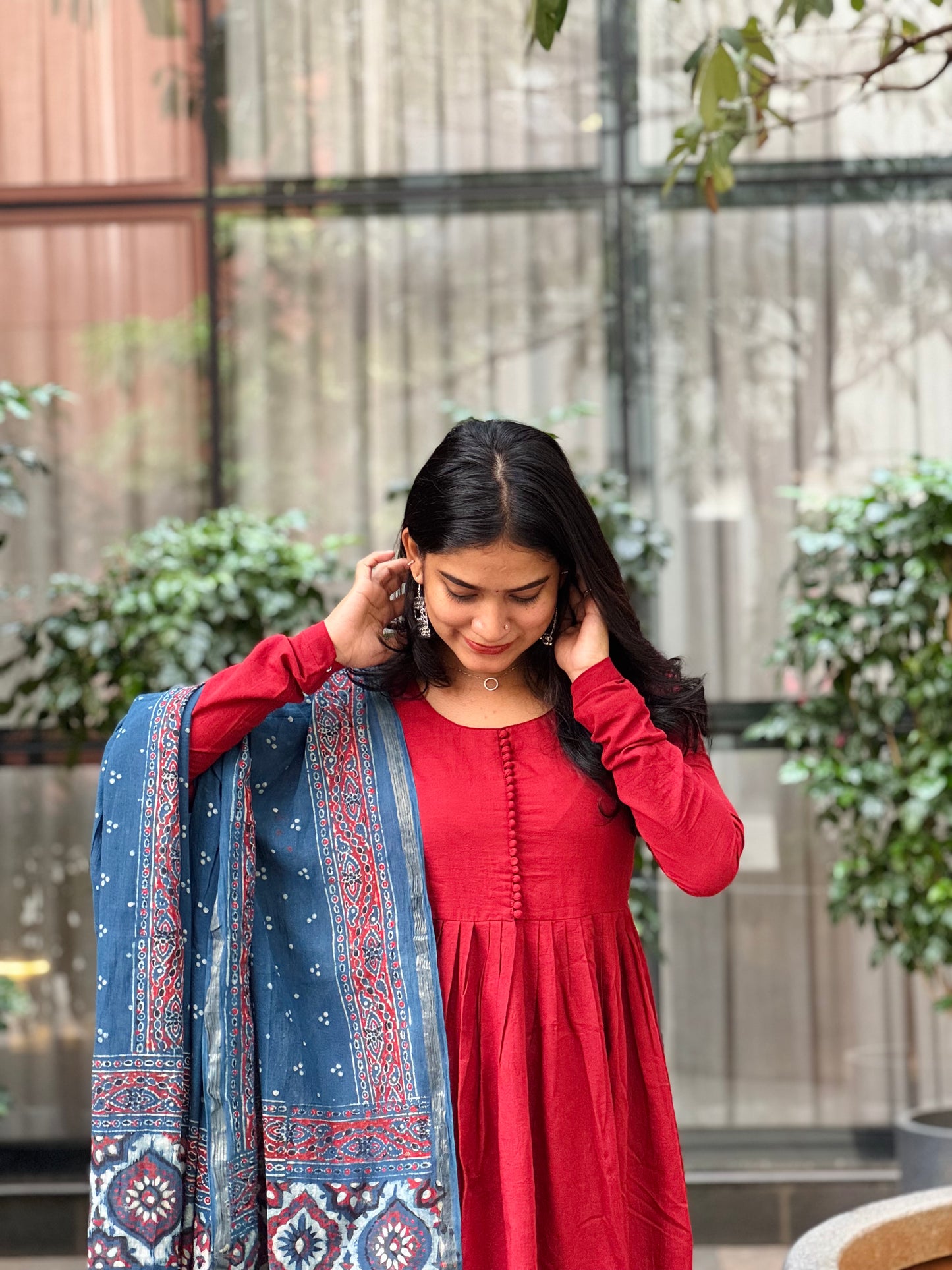 Agni - A line Kurta and Ajrakh Handblock Printed Dupatta Set