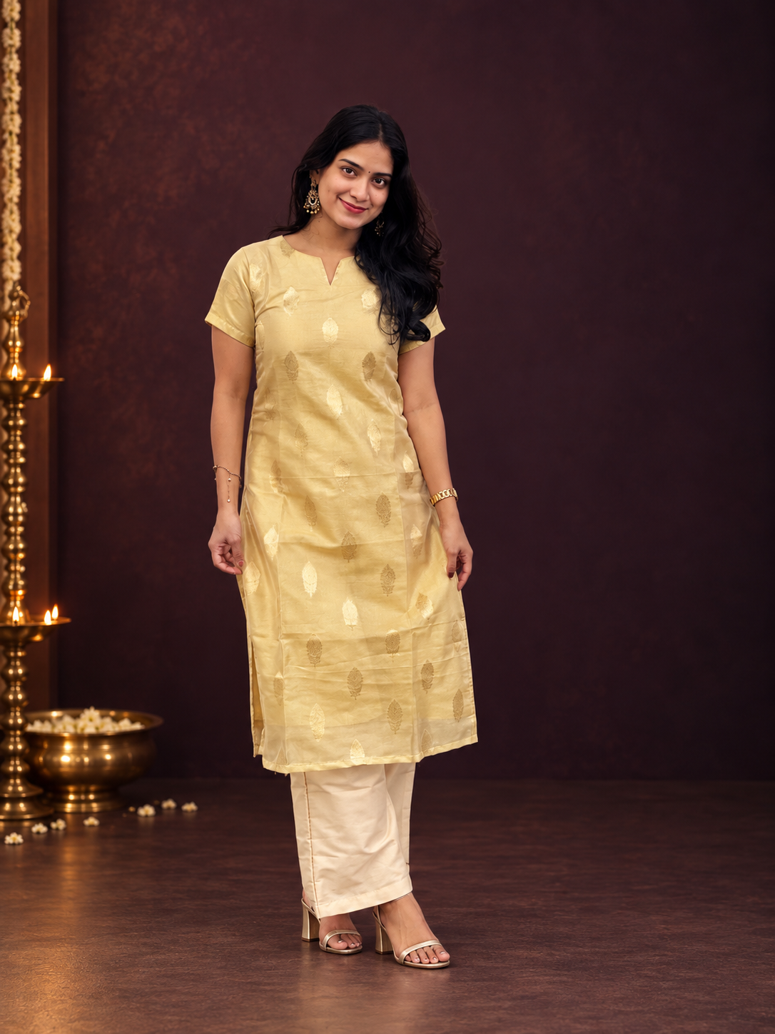 Raaga - Gold Tissue Semi Banarasi Silk Suit